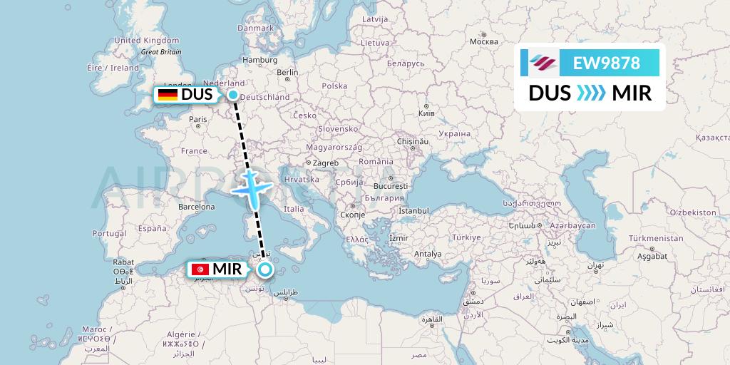 EW9878 Eurowings Flight Map: Dusseldorf to Monastir
