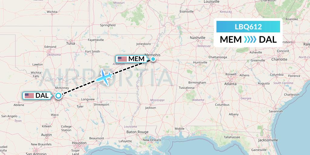 LBQ612 Quest Diagnostics Flight Map: Memphis to Dallas