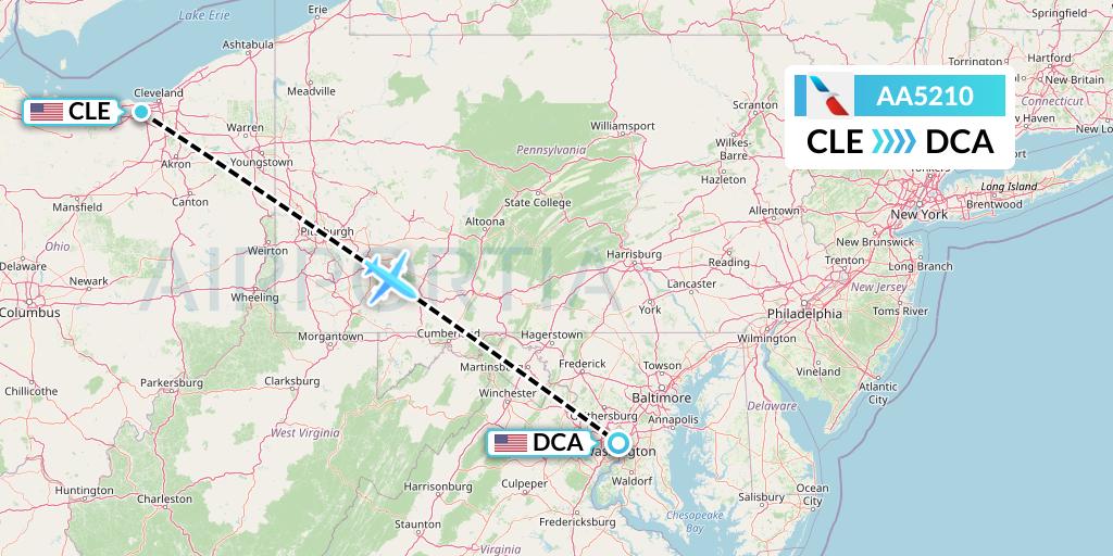 AA5210 American Airlines Flight Map: Cleveland to Washington