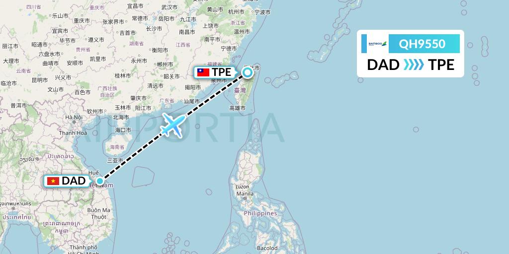 QH9550 Bamboo Airways Flight Map: Da Nang to Taipei