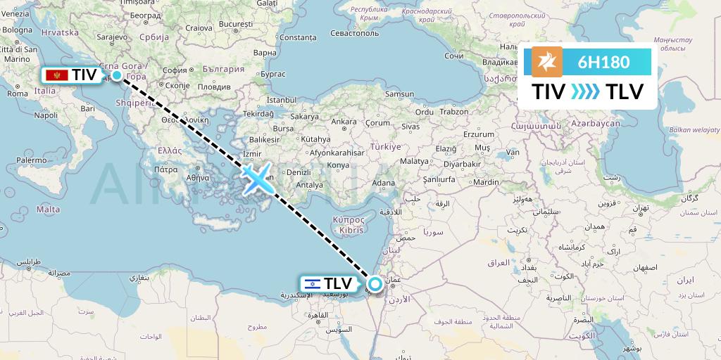 6H180 Israir Airlines Flight Map: Tivat to Tel Aviv