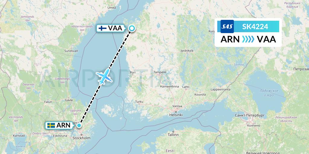 SK4224 SAS Flight Map: Stockholm to Vaasa