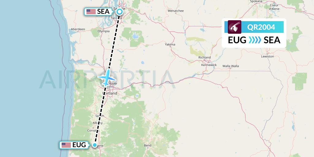 QR2004 Qatar Airways Flight Map: Eugene to Seattle