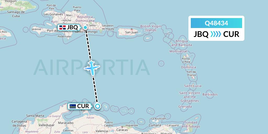 Q48434 Euroairlines Flight Map: Santo Domingo to Willemstad