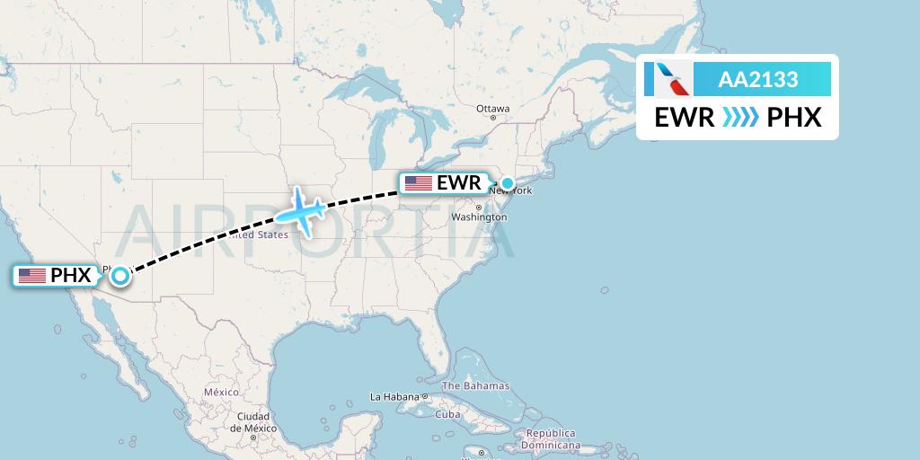 AA2133 American Airlines Flight Map: New York to Phoenix