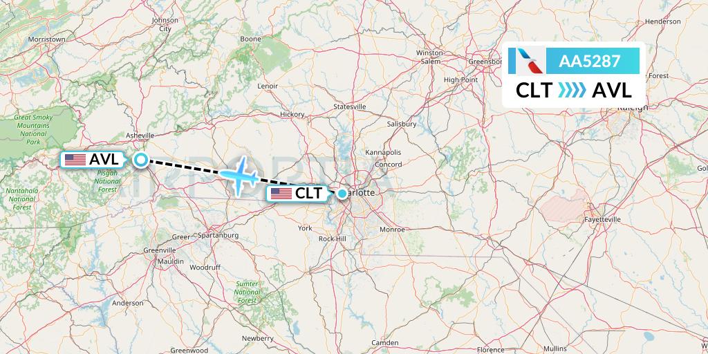 AA5287 American Airlines Flight Map: Charlotte to Asheville