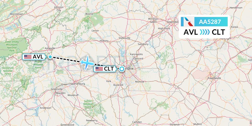 AA5287 American Airlines Flight Map: Asheville to Charlotte