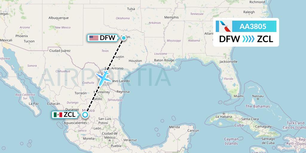 AA3805 American Airlines Flight Map: Dallas to Zacatecas
