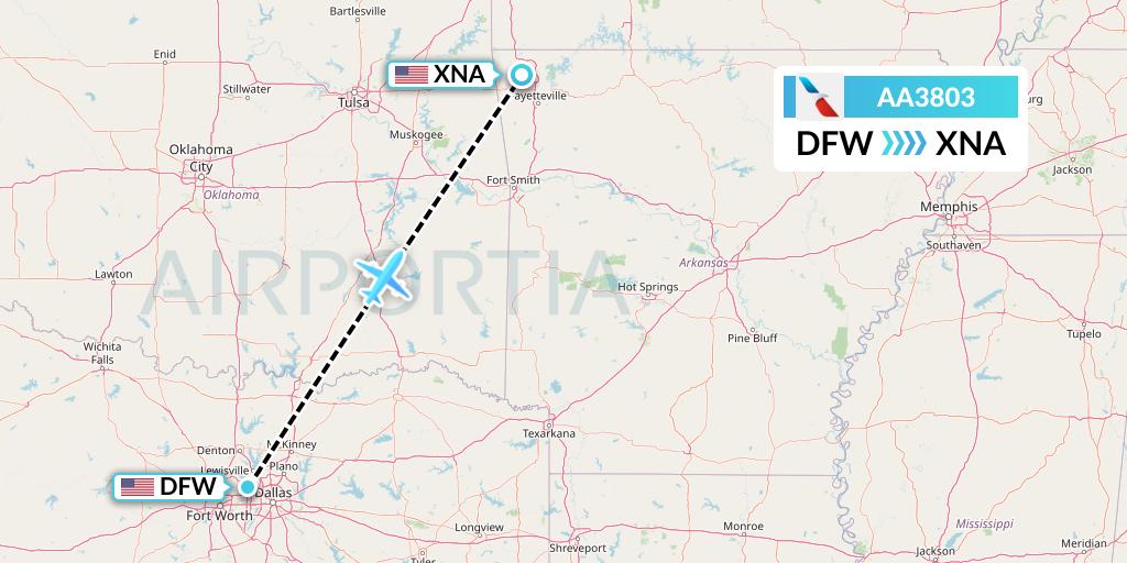 AA3803 American Airlines Flight Map: Dallas to Bentonville