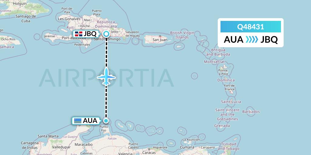 Q48431 Euroairlines Flight Map: Oranjestad to Santo Domingo