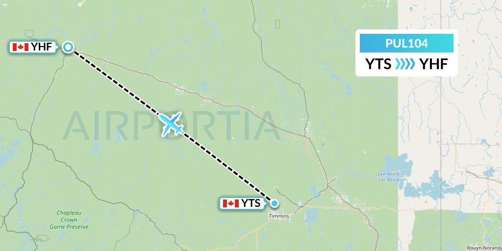 PUL104 Ornge Air Flight Map: Timmins to Hearst