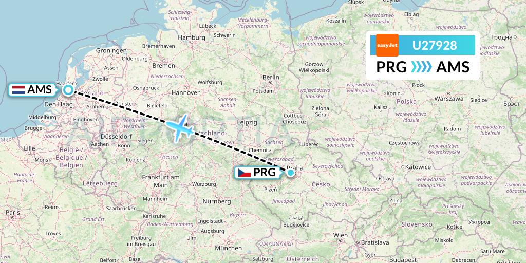 U27928 EasyJet Flight Map: Prague to Amsterdam