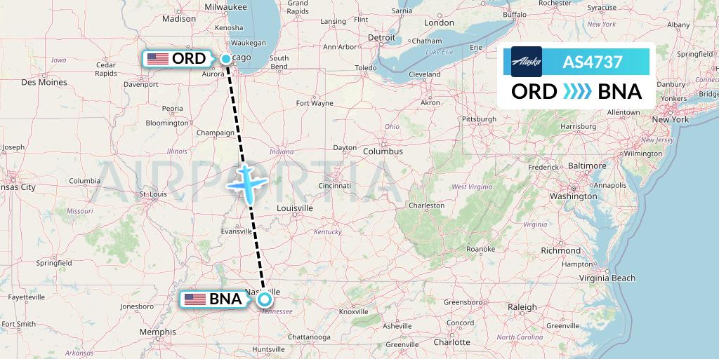 AS4737 Alaska Airlines Flight Map: Chicago to Nashville
