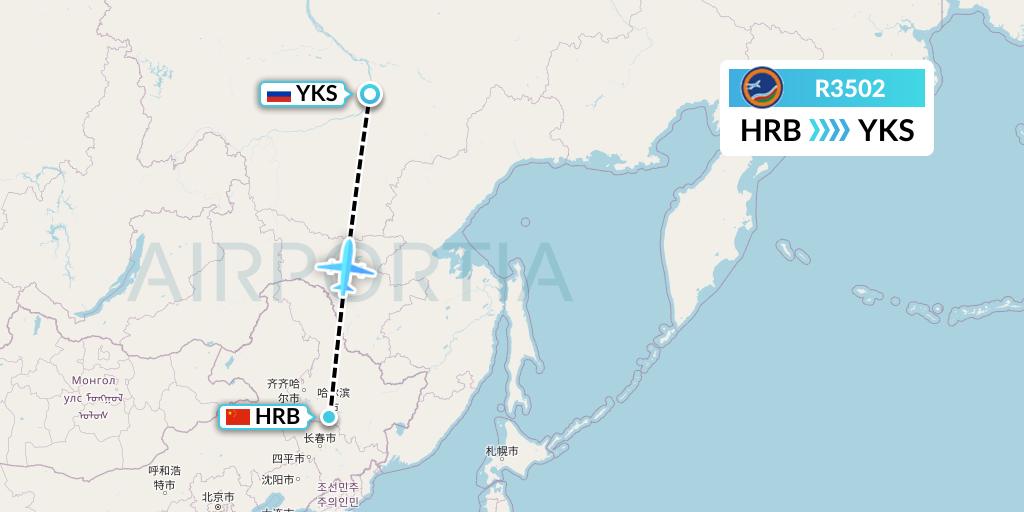 R3502 Yakutia Airlines Flight Map: Harbin to Yakutsk