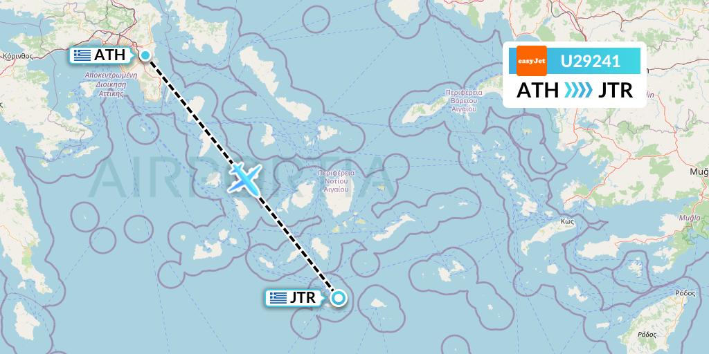 U29241 EasyJet Flight Map: Athens to Santorini