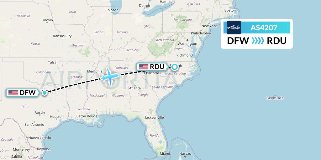 AS4207 Alaska Airlines Flight Map: Dallas to Raleigh-Durham