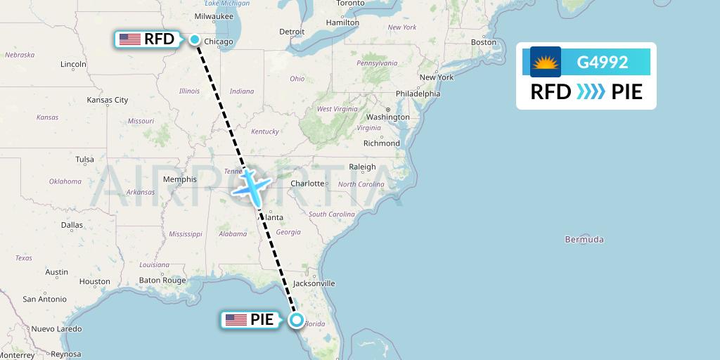 G4992 Allegiant Air Flight Map: Chicago to St. Petersburg