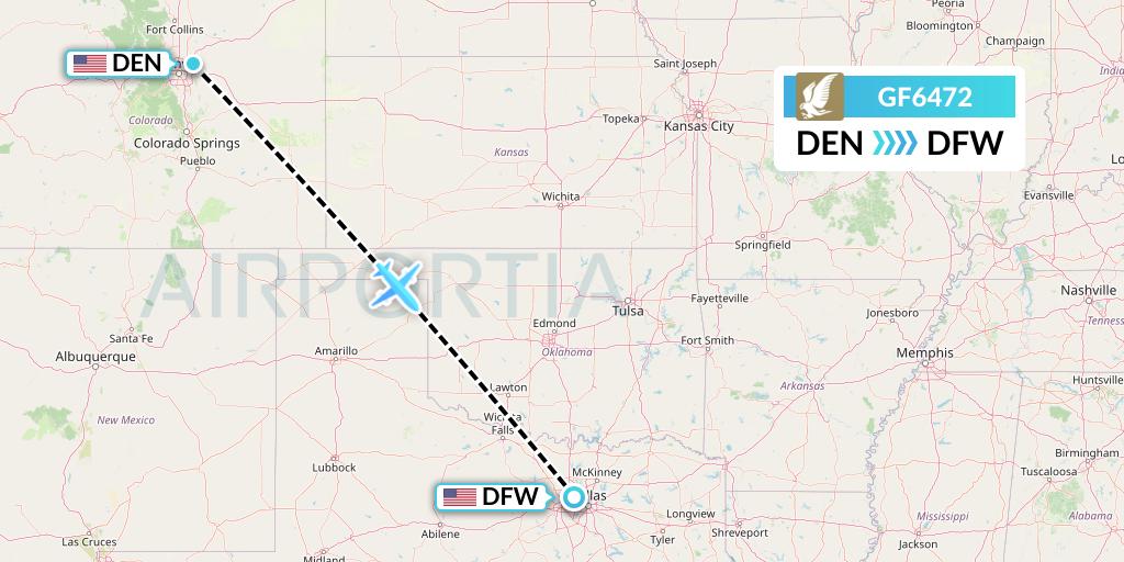 GF6472 Gulf Air Flight Map: Denver to Dallas