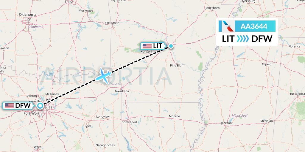 AA3644 American Airlines Flight Map: Little Rock to Dallas