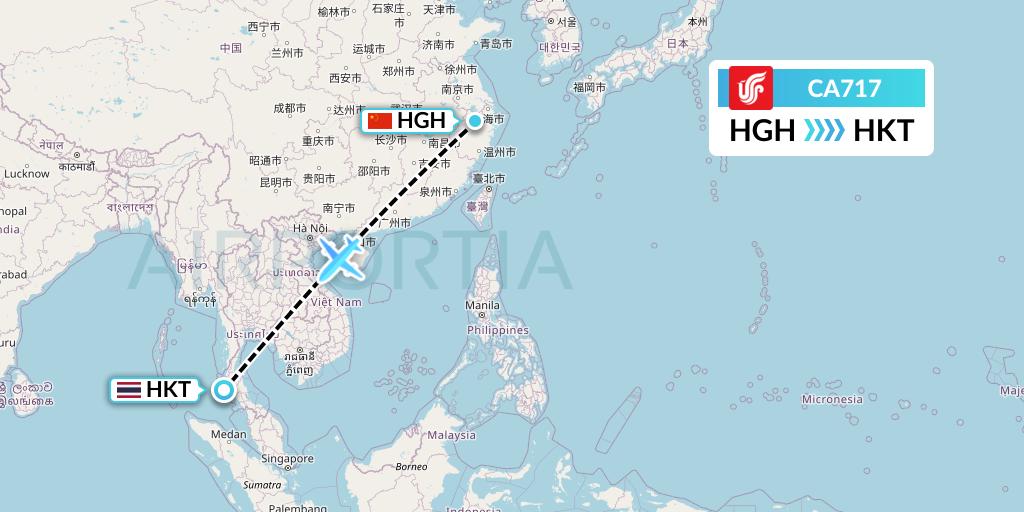 CA717 Air China Flight Map: Hangzhou to Phuket