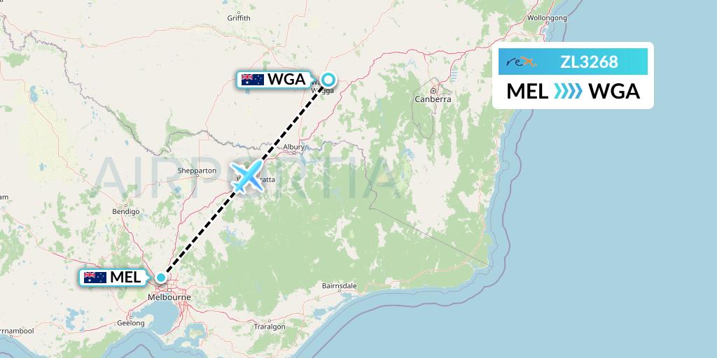 ZL3268 Regional Express Flight Map: Melbourne to Wagga Wagga