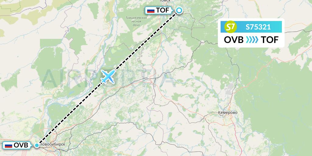 S75321 S7 Airlines Flight Map: Novosibirsk to Tomsk