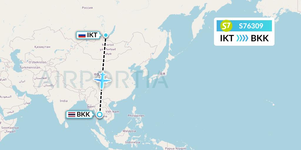 S76309 S7 Airlines Flight Map: Irkutsk to Bangkok