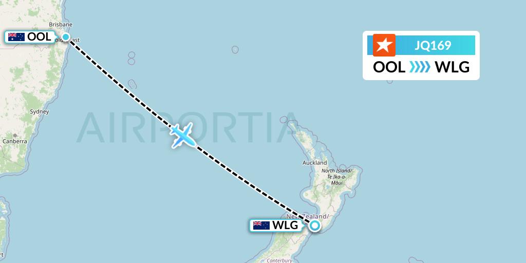 JQ169 Jetstar Airways Flight Map: Gold Coast to Wellington