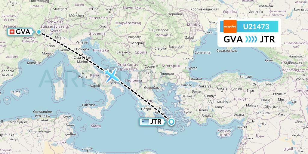 U21473 EasyJet Flight Map: Geneva to Santorini