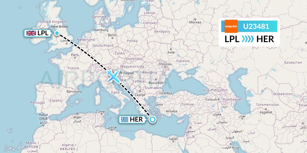 U23481 EasyJet Flight Map: Liverpool to Heraklion