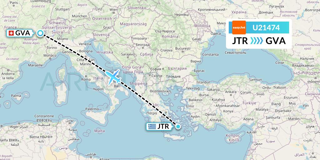 U21474 EasyJet Flight Map: Santorini to Geneva