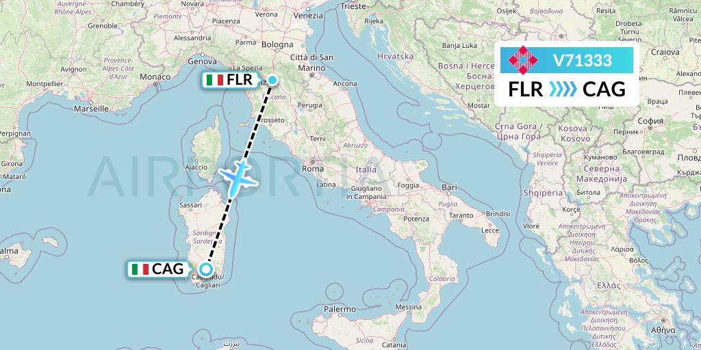 V71333 Volotea Flight Map: Florence to Cagliari