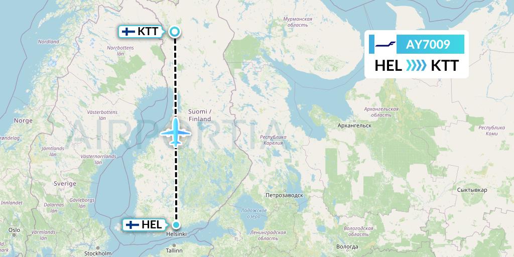 AY7009 Finnair Flight Map: Helsinki to Kittila