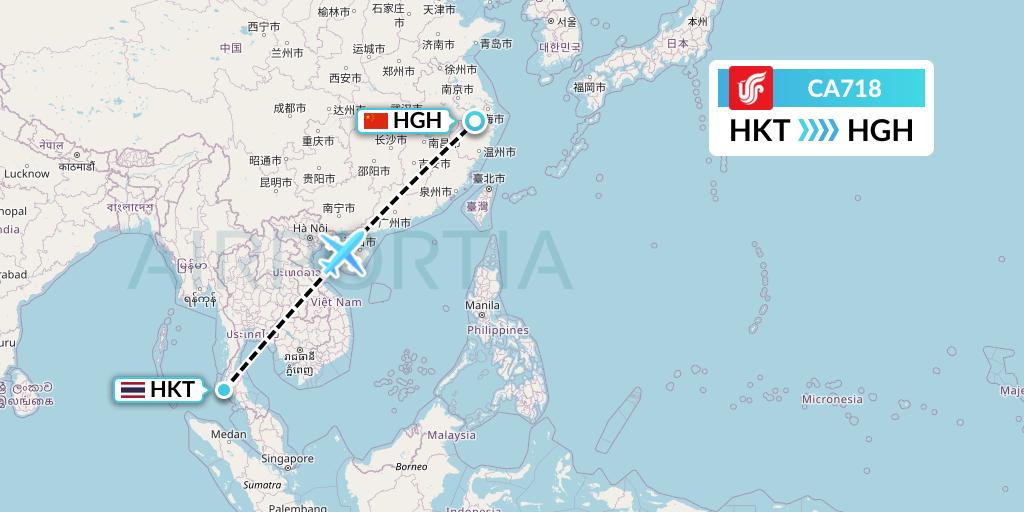 CA718 Air China Flight Map: Phuket to Hangzhou