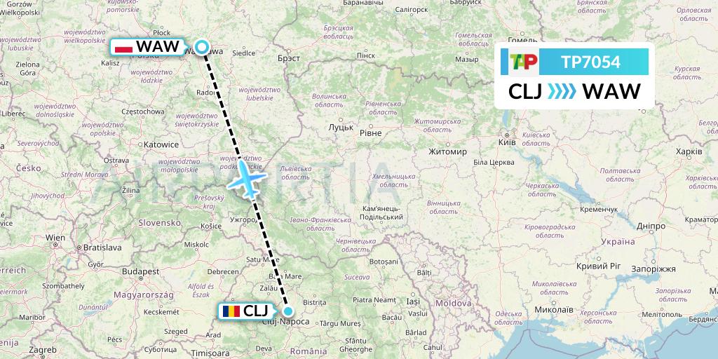 TP7054 TAP Portugal Flight Map: Cluj-Napoca to Warsaw