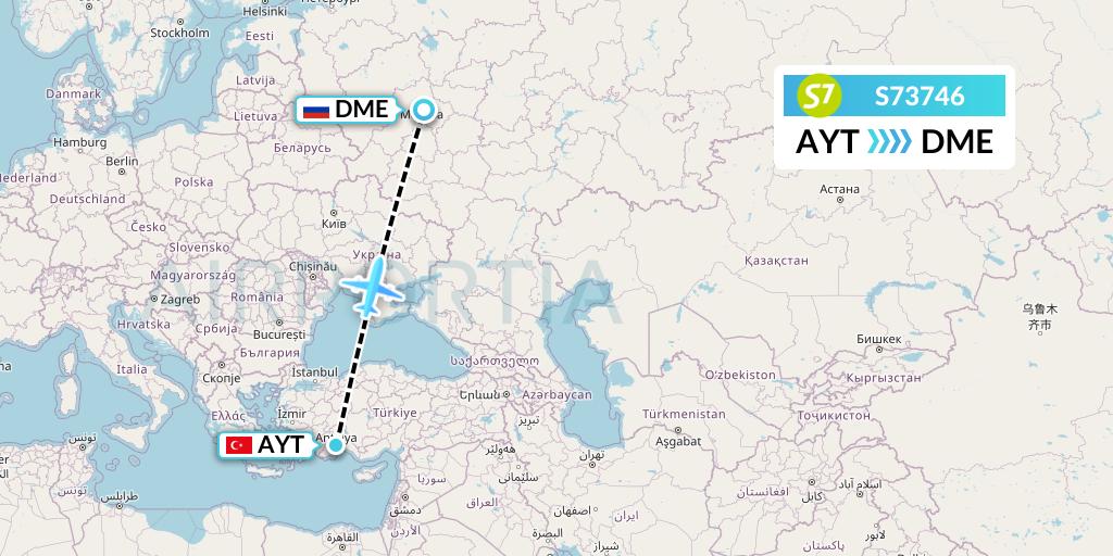 S73746 S7 Airlines Flight Map: Antalya to Moscow