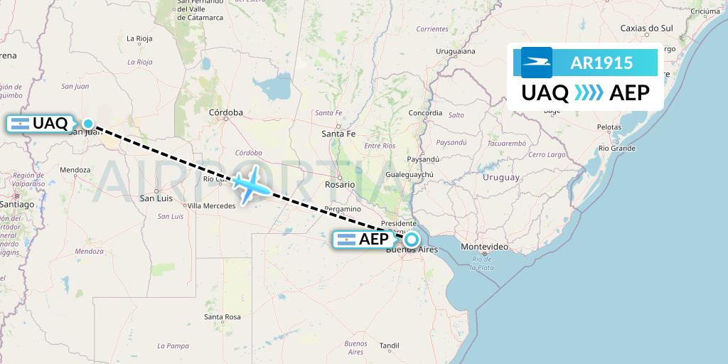 AR1915 Aerolineas Argentinas Flight Map: San Juan to Buenos Aires