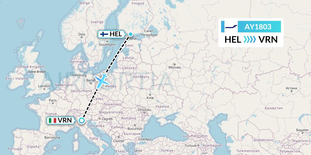 AY1803 Finnair Flight Map: Helsinki to Verona
