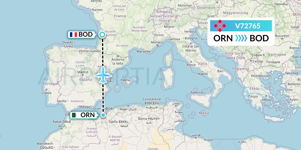 V72765 Volotea Flight Map: Oran to Bordeaux