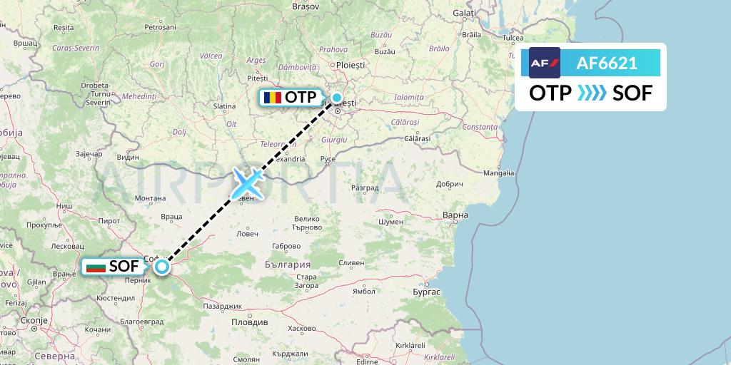 AF6621 Air France Flight Map: Bucharest to Sofia