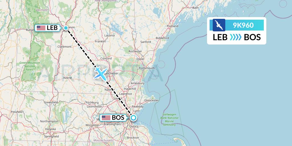 9K960 Cape Air Flight Map: Lebanon to Boston