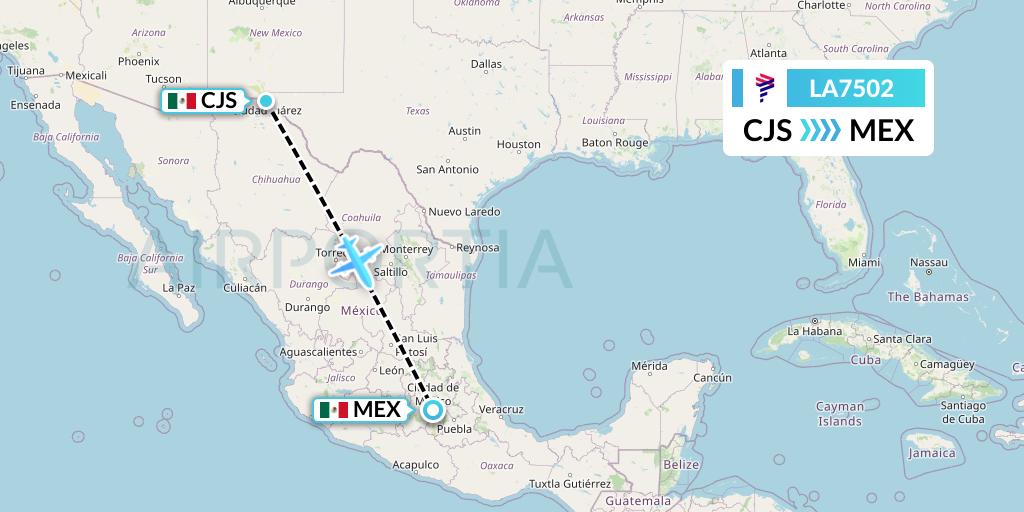 LA7502 LAN Airlines Flight Map: Ciudad Juarez to Mexico City