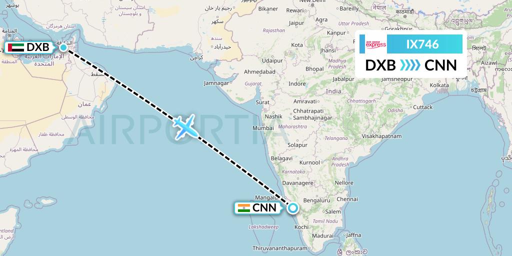 IX746 Air India Express Flight Map: Dubai to Mattannur
