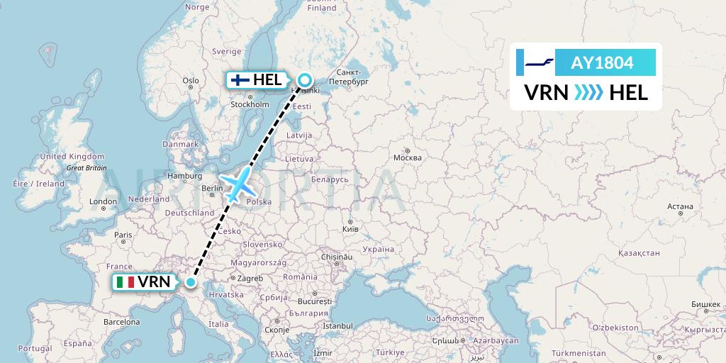 AY1804 Finnair Flight Map: Verona to Helsinki