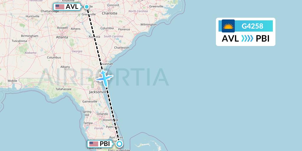 G4258 Allegiant Air Flight Map: Asheville to West Palm Beach
