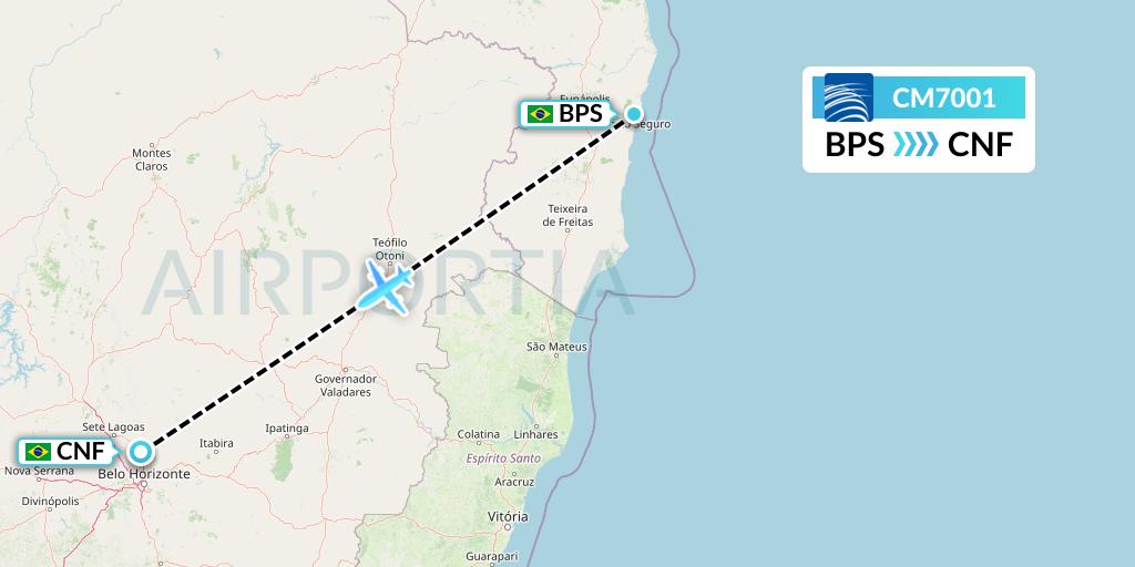 CM7001 Copa Airlines Flight Map: Porto Seguro to Belo Horizonte
