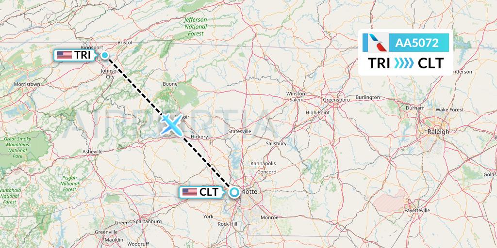 AA5072 American Airlines Flight Map: Blountville to Charlotte