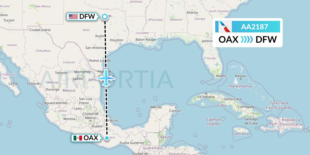 AA2187 American Airlines Flight Map: Oaxaca to Dallas