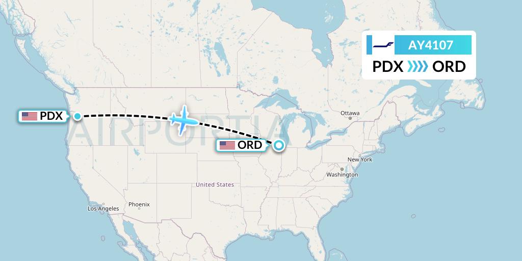 AY4107 Finnair Flight Map: Portland to Chicago