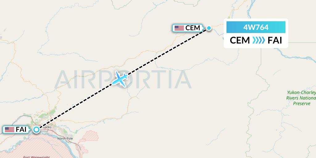 4W764 Warbelows Air Ventures Flight Map: Central to Fairbanks